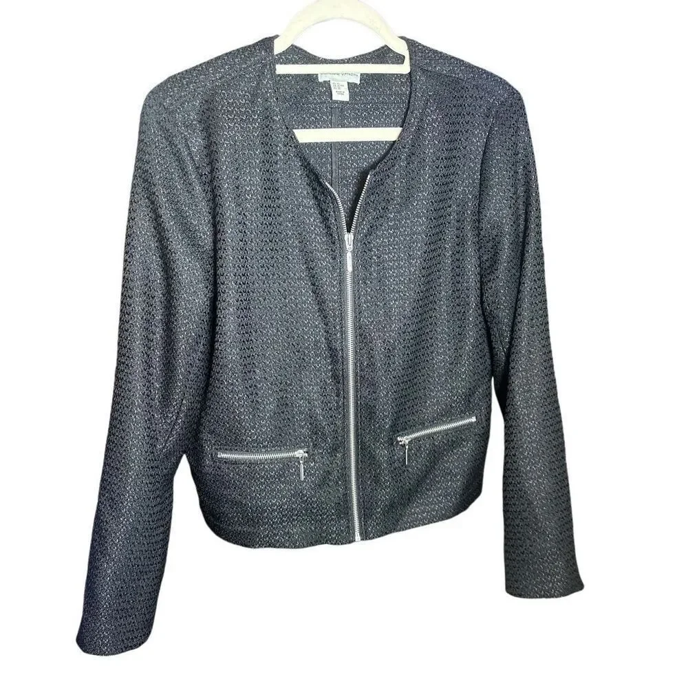 Adrienne‎ Vittadini Womens Black Textured Zip-Up Blazer Sz XL